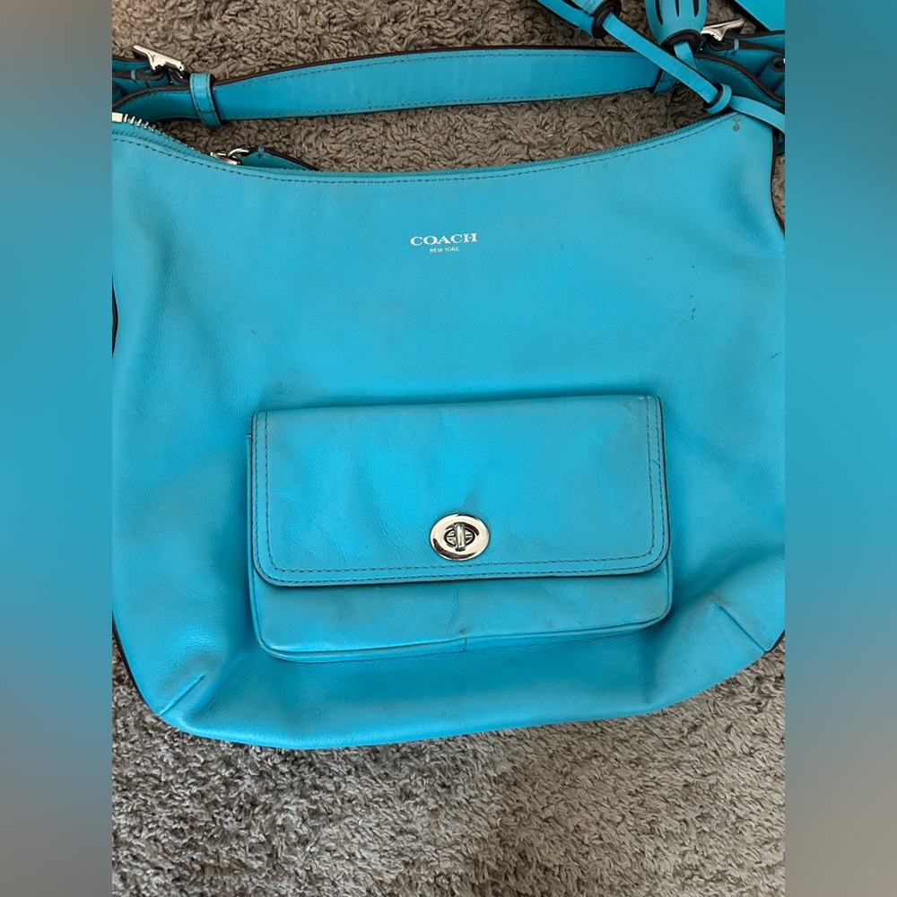 Coach Turquoise Leather Shoulder Bag with Front Pocket